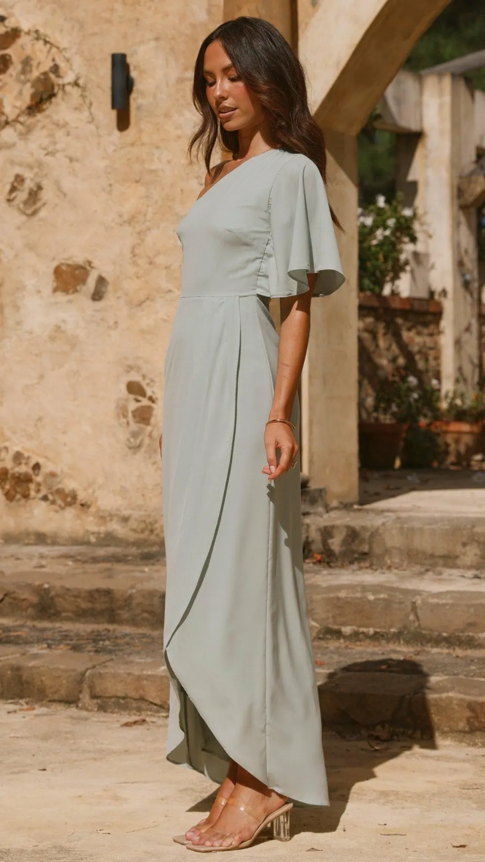 LILYWHYT Mi Amore|Dresses^Emma One Sleeve Maxi Dress - Sage