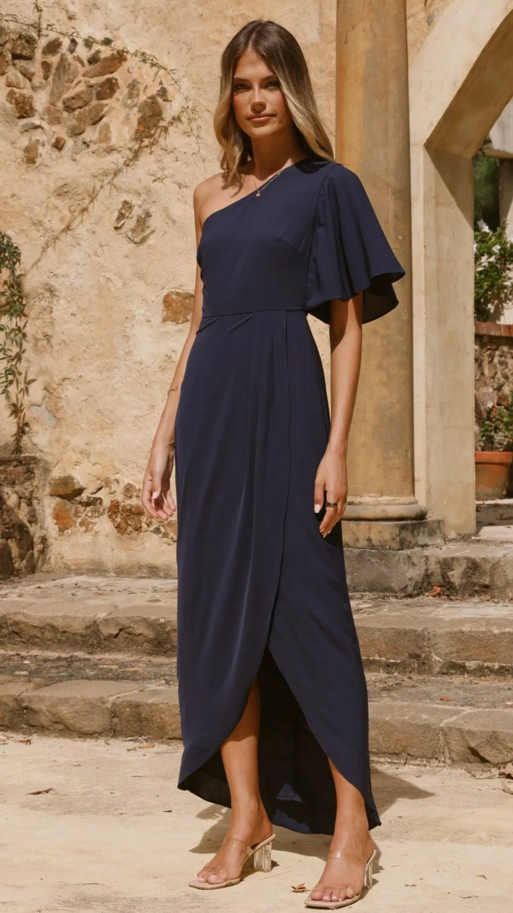 LILYWHYT Mi Amore|Dresses^Emma One Sleeve Maxi Dress - Navy