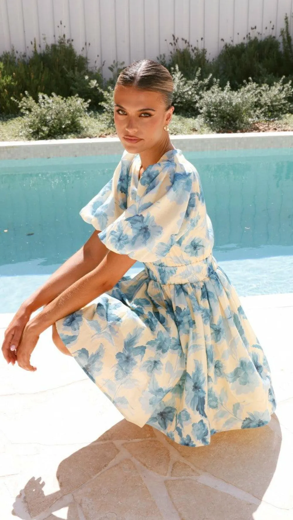 LILYWHYT Sale Dresses^Erin Mini Dress - Yellow / Blue Floral