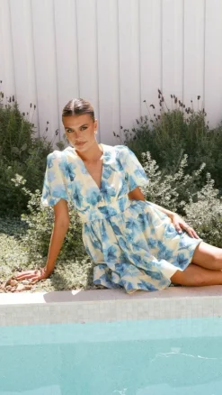 LILYWHYT Sale Dresses^Erin Mini Dress - Yellow / Blue Floral