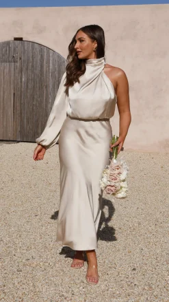 Alive Girl Sale Evening|Sale Dresses^Esther One Shoulder Long Sleeve Dress - Champagne