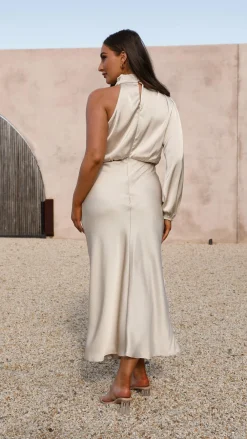 Alive Girl Sale Evening|Sale Dresses^Esther One Shoulder Long Sleeve Dress - Champagne