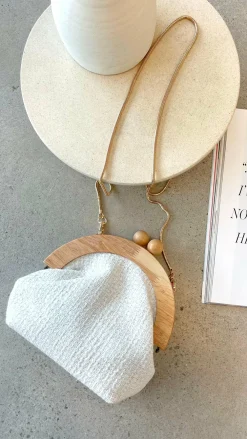 Adorne Bags^Etta Tweed Timber Frame Clutch - White