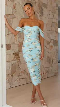 Sweet Acacia Sale Dresses^Faizah Midi Dress - Blue / Yellow Floral