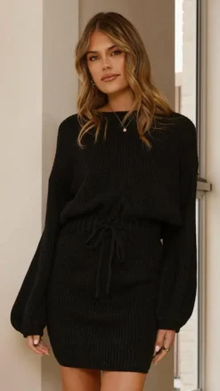 LILYWHYT Knit Dresses|Knitwear^Feya Knit Mini Dress - Black