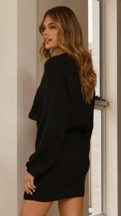 LILYWHYT Knit Dresses|Knitwear^Feya Knit Mini Dress - Black