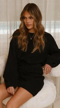 LILYWHYT Knit Dresses|Knitwear^Feya Knit Mini Dress - Black