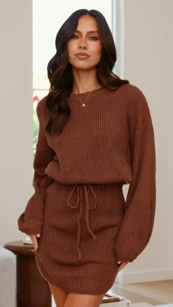 LILYWHYT Knit Dresses|Knitwear^Feya Knit Mini Dress - Chocolate