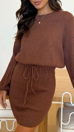 LILYWHYT Knit Dresses|Knitwear^Feya Knit Mini Dress - Chocolate