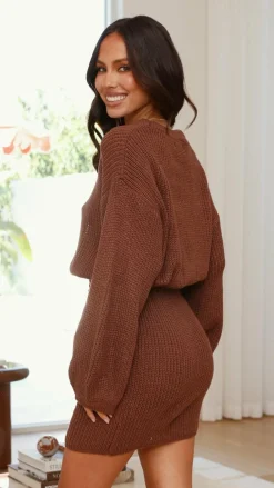 LILYWHYT Knit Dresses|Knitwear^Feya Knit Mini Dress - Chocolate