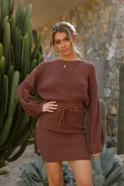 LILYWHYT Knit Dresses|Knitwear^Feya Knit Mini Dress - Chocolate