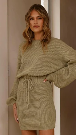LILYWHYT Knit Dresses|Knitwear^Feya Knit Mini Dress - Olive