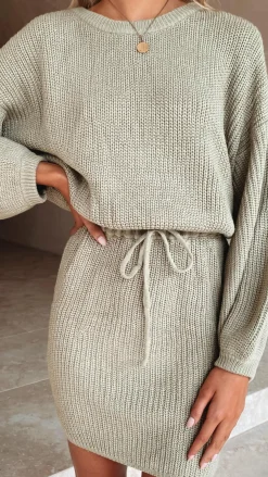 LILYWHYT Knit Dresses|Knitwear^Feya Knit Mini Dress - Olive