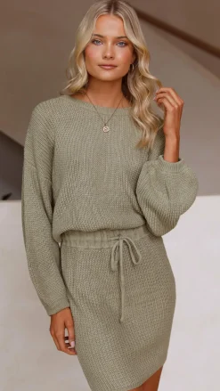 LILYWHYT Knit Dresses|Knitwear^Feya Knit Mini Dress - Olive