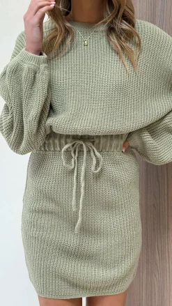 LILYWHYT Knit Dresses|Knitwear^Feya Knit Mini Dress - Olive