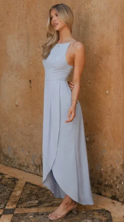 LILYWHYT Mi Amore|Dresses^Genevieve Boat Neck Maxi Dress - Blue