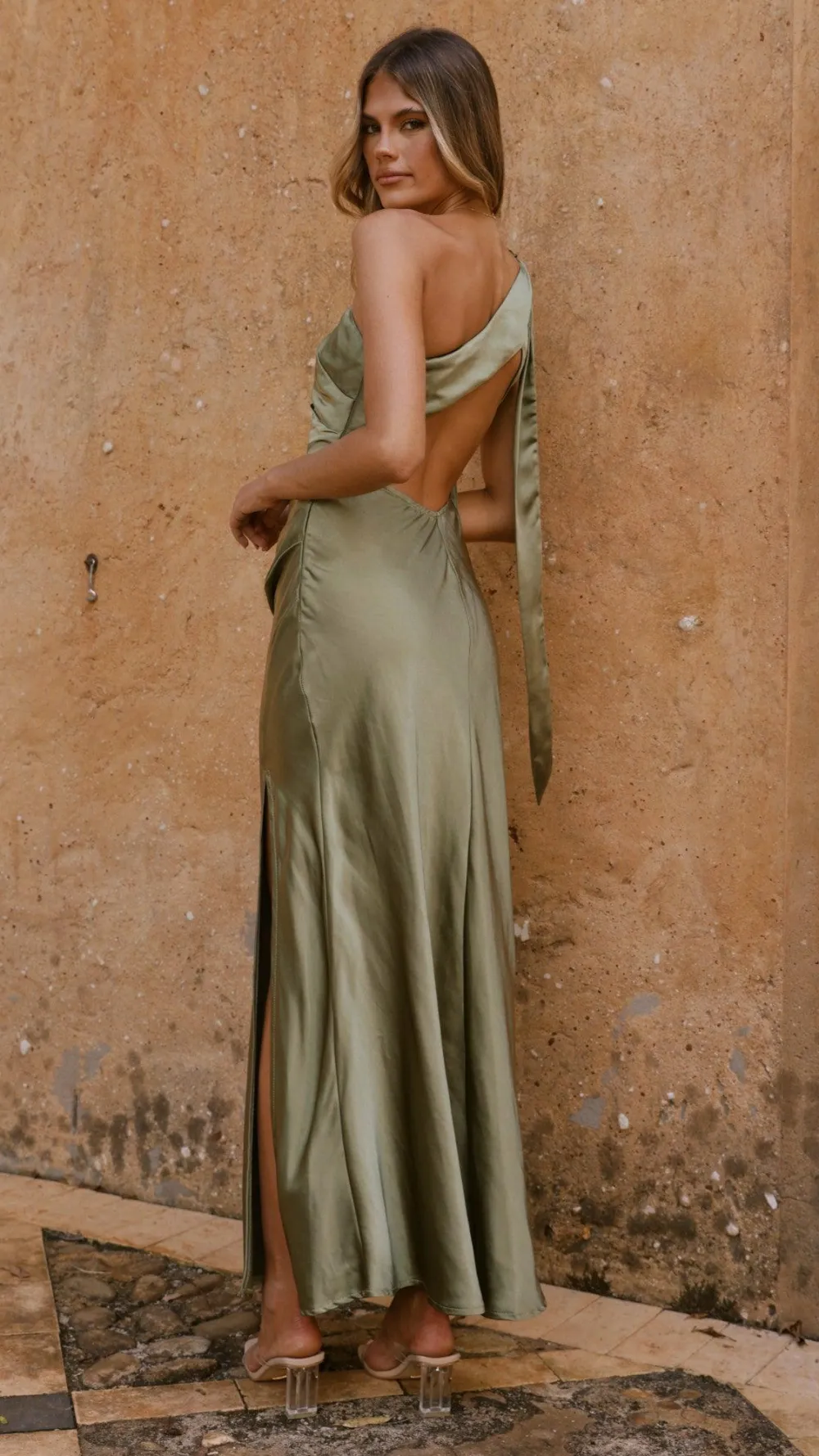 LILYWHYT Mon Cheri|Dresses^Halle One Shoulder Maxi Dress - Olive