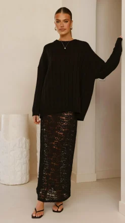 Burans Bottoms^Harlene Lace Maxi Skirt - Black