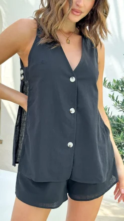 By Frankie Sets^Hayley Vest and Shorts Set - Black