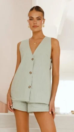 By Frankie Sets|Bottoms^Hayley Vest and Shorts Set - Sage