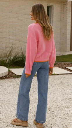 By Frankie Knit Tops|Knitwear^Hazina Tie Long Sleeve Knit Top - Pink / Orange