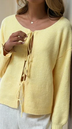 By Frankie Knit Tops|Knitwear^Hazina Tie Long Sleeve Knit Top - Yellow
