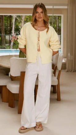 By Frankie Knit Tops|Knitwear^Hazina Tie Long Sleeve Knit Top - Yellow