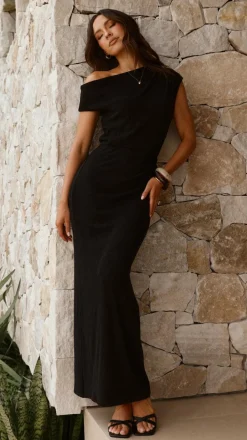 LILYWHYT Knit Dresses|Knitwear^Helana Off Shoulder Maxi Dress - Black