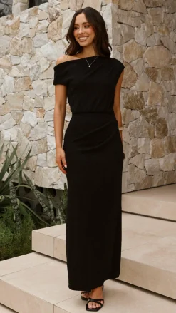 LILYWHYT Knit Dresses|Knitwear^Helana Off Shoulder Maxi Dress - Black