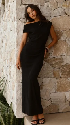 LILYWHYT Knit Dresses|Knitwear^Helana Off Shoulder Maxi Dress - Black