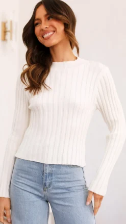Fashion Allied Knit Tops|Knitwear^Imogen Long Sleeve Knit Crop - White