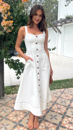 LILYWHYT Denim Dress Edit|The Denim Edit^Indigo Midi Dress - White Denim
