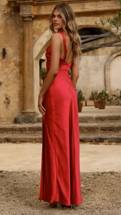 SASHA (BNE) Dresses|Maxi^Iris Asymmetrical Maxi Dress - Red