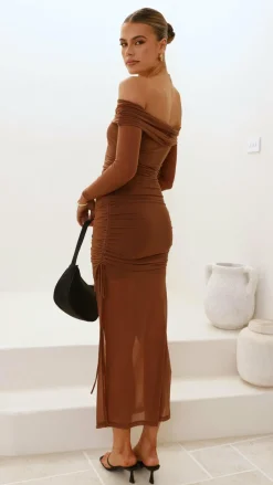 Sweet Acacia Dresses|Maxi^Isadora Off Shoulder Maxi Dress - Chocolate