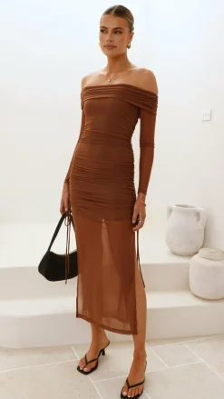 Sweet Acacia Dresses|Maxi^Isadora Off Shoulder Maxi Dress - Chocolate