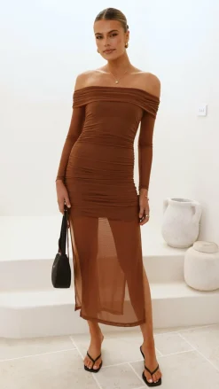 Sweet Acacia Dresses|Maxi^Isadora Off Shoulder Maxi Dress - Chocolate