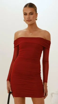 Sweet Acacia Dresses|Mini^Isadora Off Shoulder Mini Dress - Wine