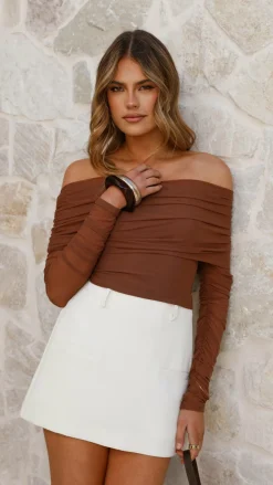 Sweet Acacia Tops^Isadora Off Shoulder Top - Chocolate