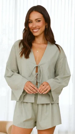 By Frankie Sets|Tops^Iveena Top and Shorts Set - Sage