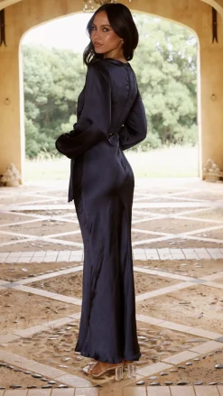 LILYWHYT Mon Cheri|Dresses^Ivy Long Sleeve Tie Front Maxi Dress - Navy