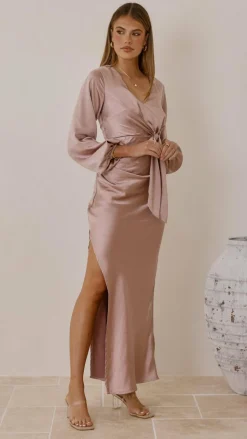 LILYWHYT Mon Cheri|Dresses^Ivy Long Sleeve Tie Front Maxi Dress - Dusty Pink