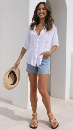 Desire Tops^Jaime Button Up Shirt - White