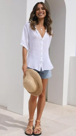 Desire Tops^Jaime Button Up Shirt - White