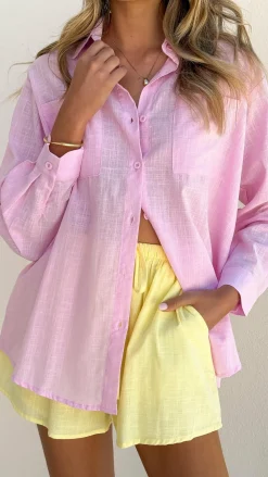 By Frankie Sets|Bottoms^Jamie Long Sleeve Top and Shorts Set - Pink/Yellow