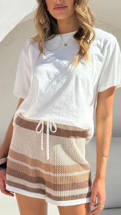 Iris Maxi Bottoms^Janella Knit Shorts - Natural / Cream Stripe