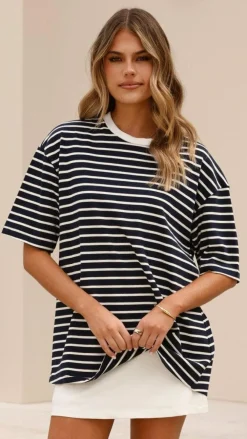 Fashion Allied Tops^Jeto Oversized Tee - Navy/White