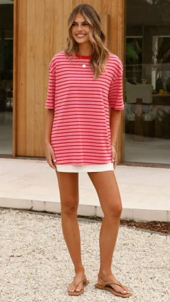 Fashion Allied Tops^Jeto Oversized Tee - Pink/Red