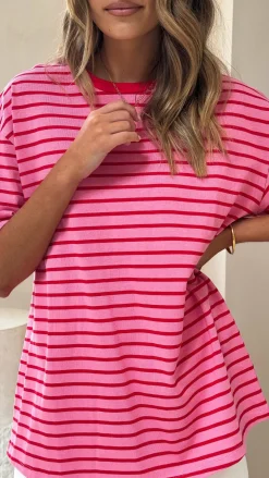 Fashion Allied Tops^Jeto Oversized Tee - Pink/Red