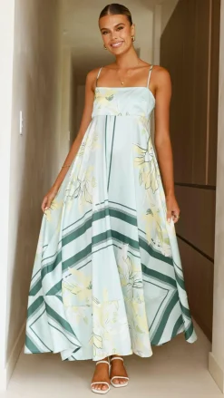 YH AND CO Dresses|Maxi^Kaethe Maxi Dress - Aqua/Yellow Print