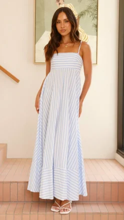 YH AND CO Dresses|Maxi^Kaethe Maxi Dress - Baby Blue Stripe